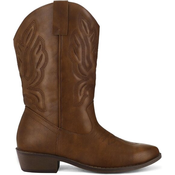 mysoft Women's Solid Brown Women's  Western Cowboy Boots Mid Calf Pointed Toe - Picture 4 of 6